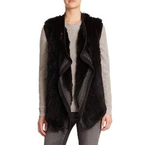 VINCE Rex Rabbit Fur Drape Front Sweater Vest Mixed Materials Knit Back X-Small